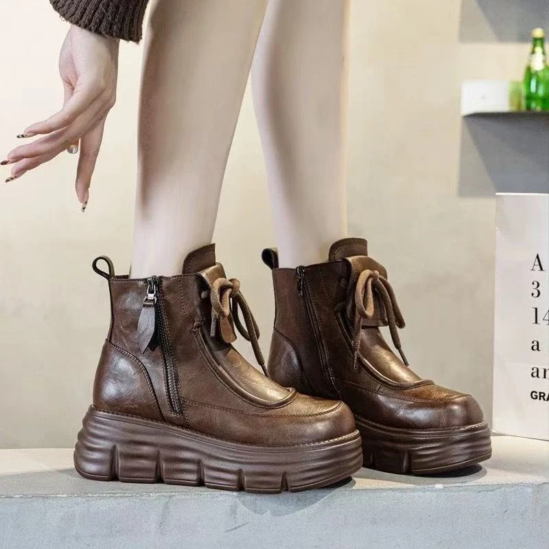 英伦风复古厚底马丁靴短靴女2025年新款秋冬季加绒小个子女靴