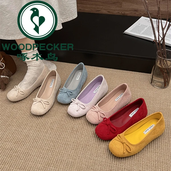 啄木鸟温柔晚晚风芭蕾瓢鞋内增高鞋法式软底红色单鞋秋小香风女鞋