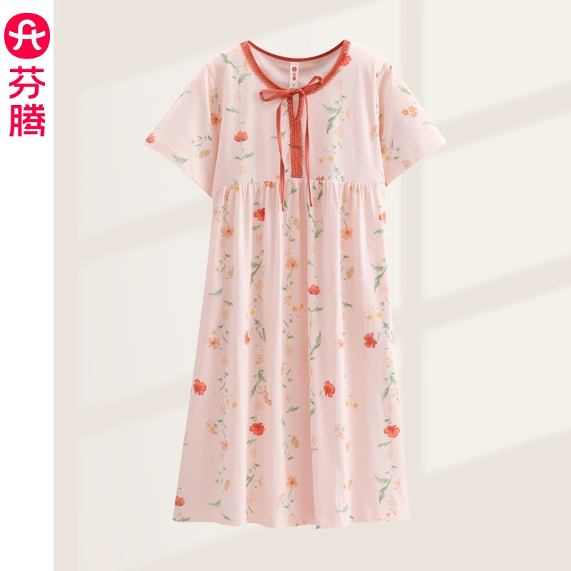 芬腾睡衣女夏季新款纯棉薄款宽松休闲短袖舒适家居服睡裙可外穿