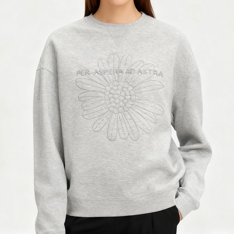 重磅立体小雏菊绣花厚实圆领卫衣2025秋冬新款套头宽松长袖上衣