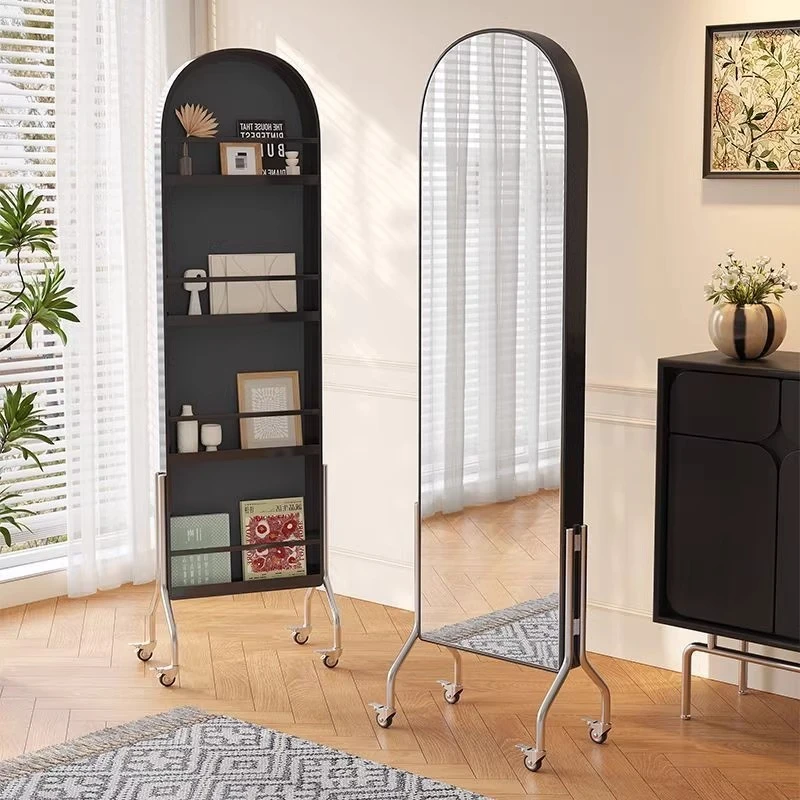 全身镜客厅卧室家用落地镜网红带收纳杂志架书报架穿衣镜 可移动