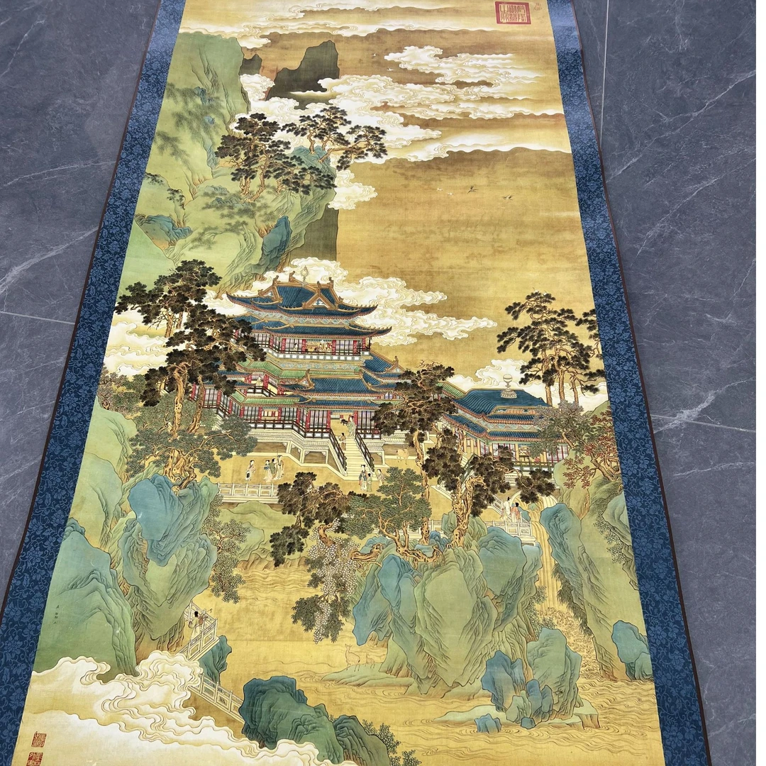 南宋·赵伯驹《仙山楼阁图》高清数字艺术还原复刻 居家装饰挂画