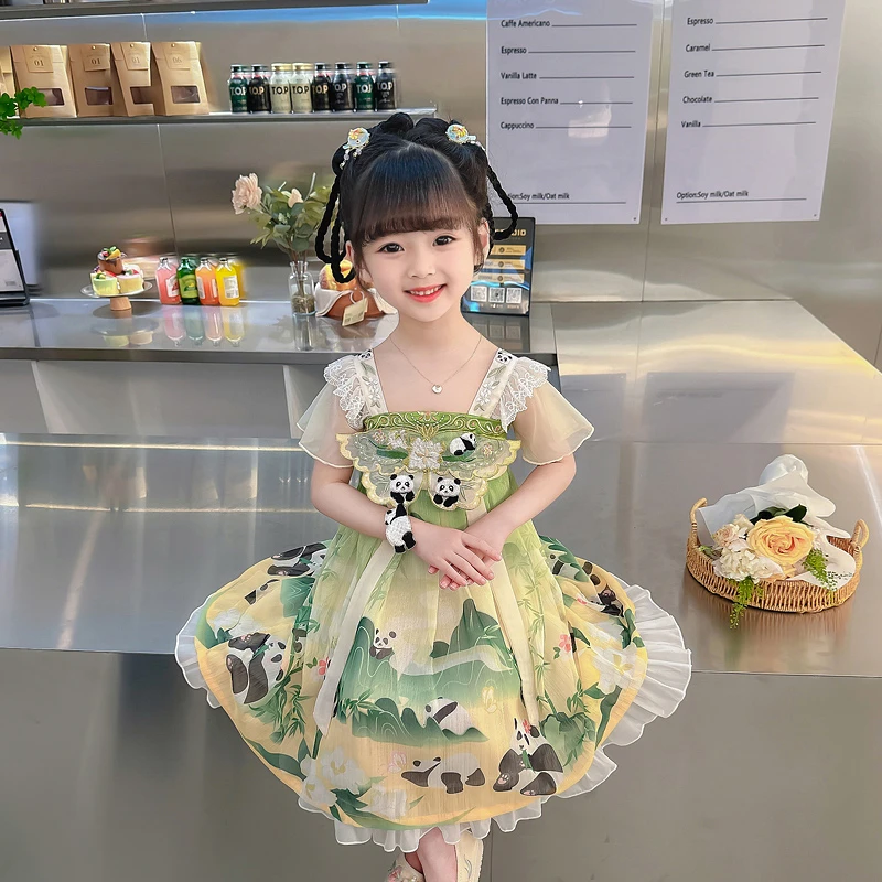 女童2-9岁汉服连衣裙夏季无袖中国风公主裙宝宝可爱洋气表演服