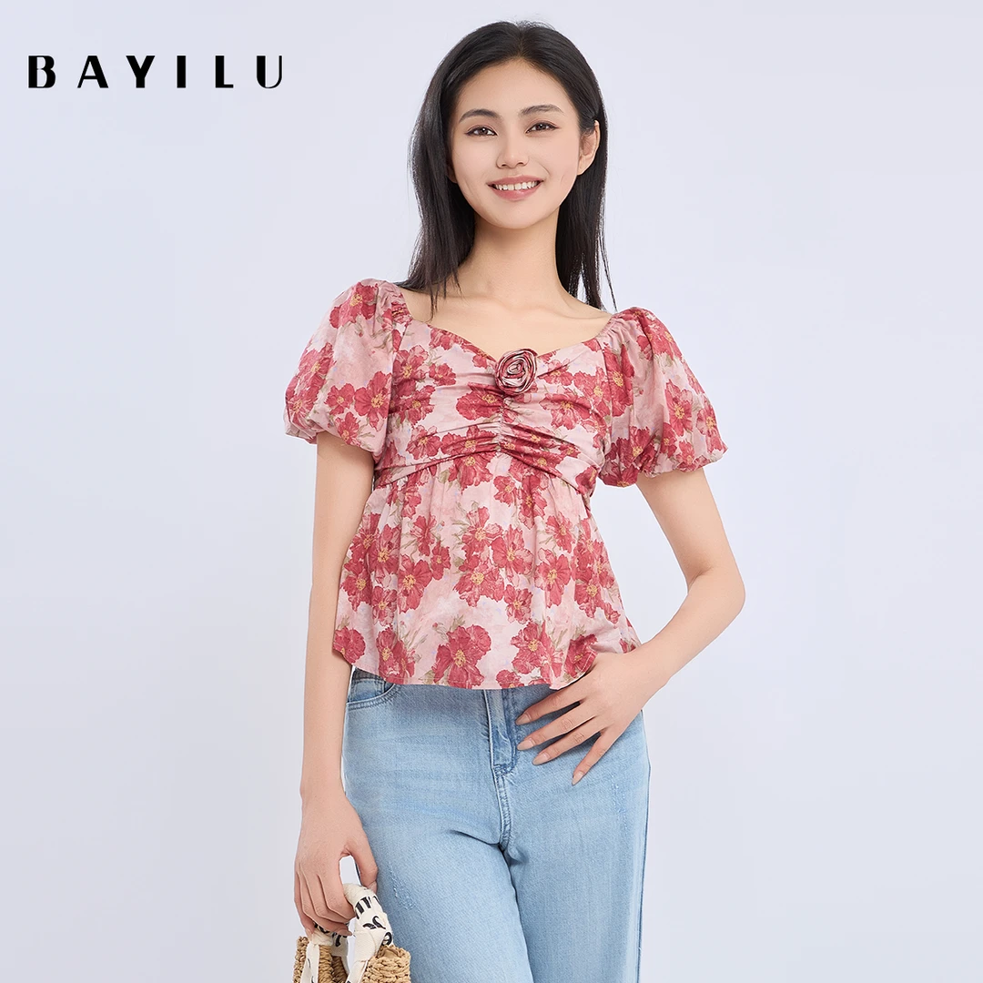 【韩诗诗】芭依璐夏季气质小碎花女衬衫上衣95C0103Z