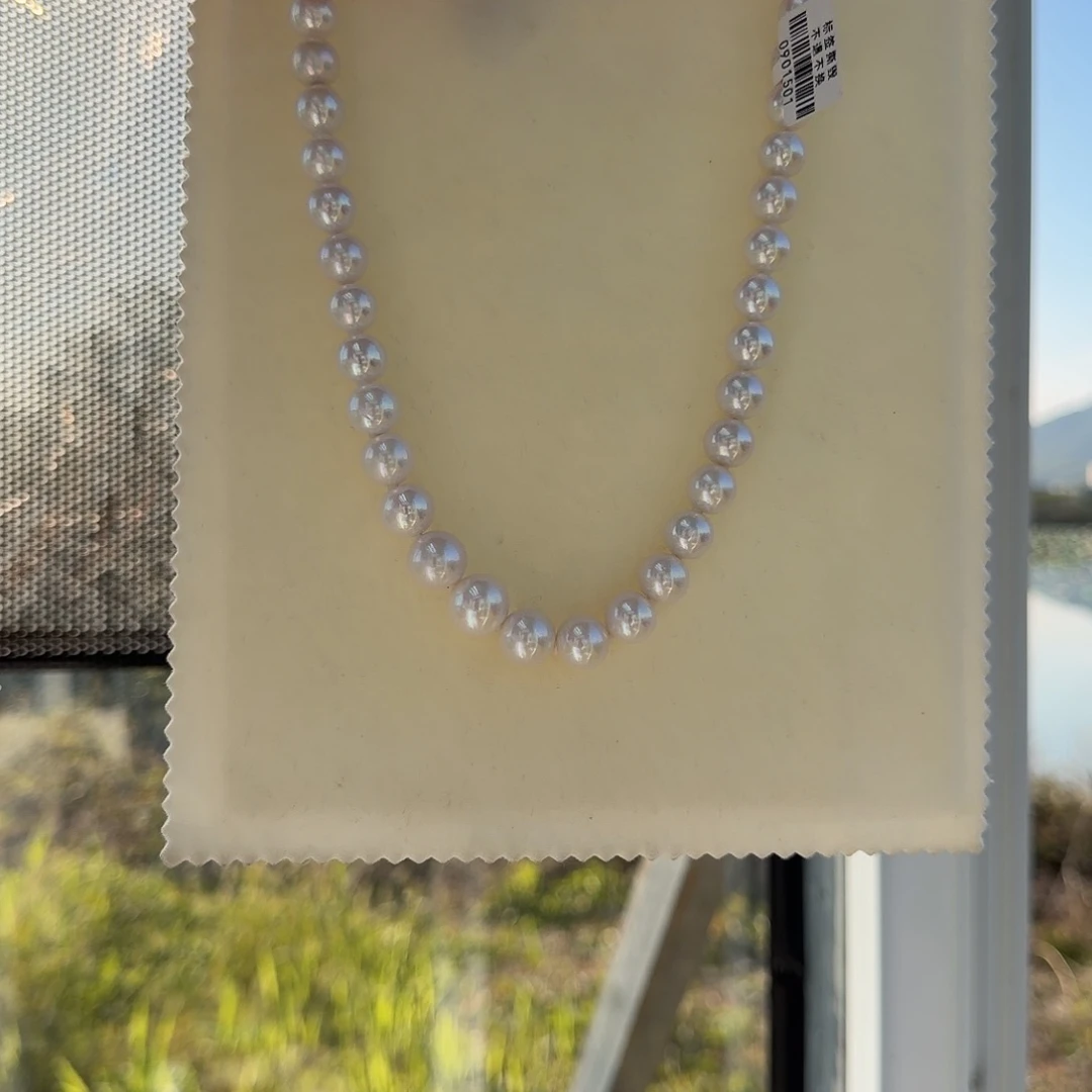 银S925镶嵌颈饰淡水珍珠10-1无核极光镜面正圆无暇炫彩冷白