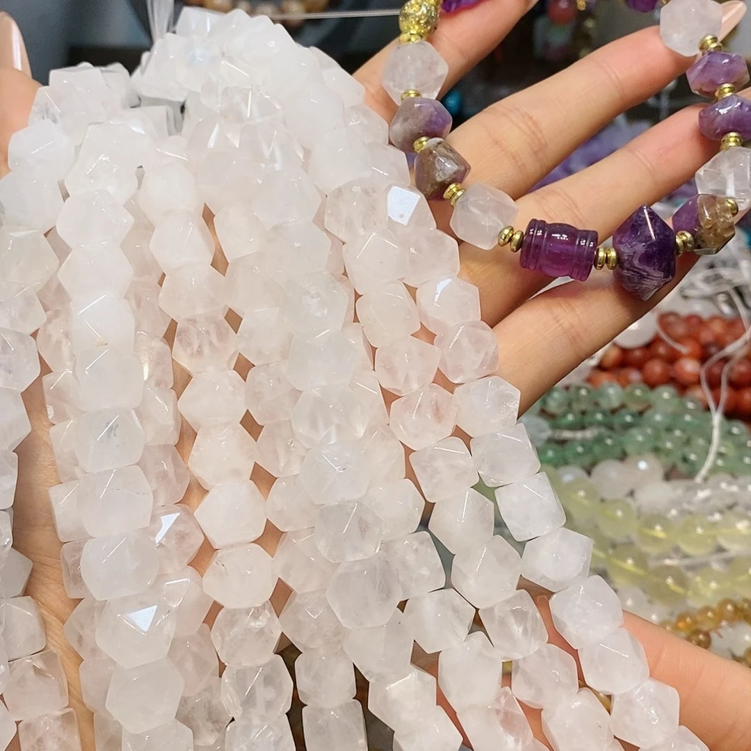 散珠玛瑙/玉髓白水晶八棱10mm短条