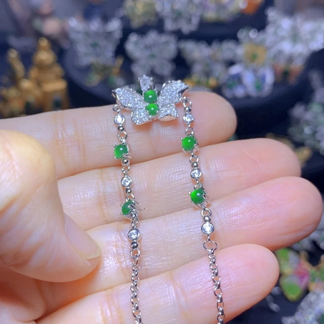 翡翠银S925镶嵌吊坠(不含链)天然资源