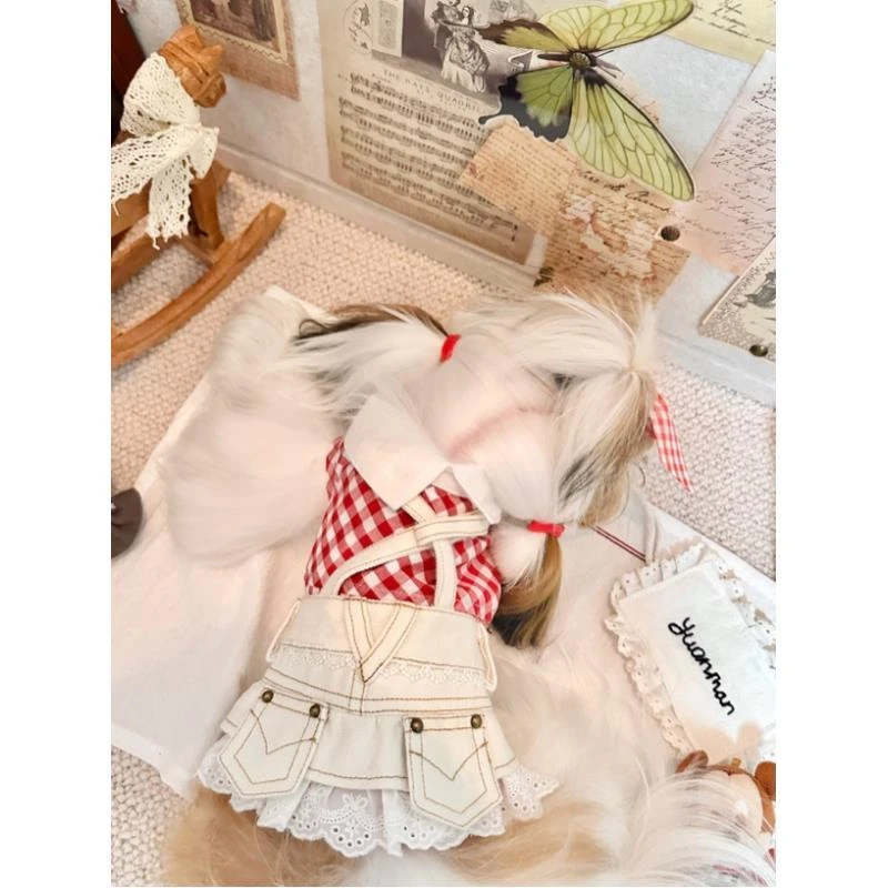 日韩风白色牛仔宠物背带裙