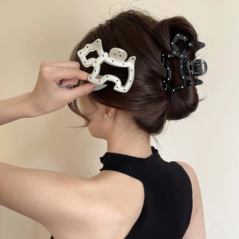韩系波点小狗抓夹女新款简约高级感小号后脑勺盘发夹子发饰鲨鱼夹