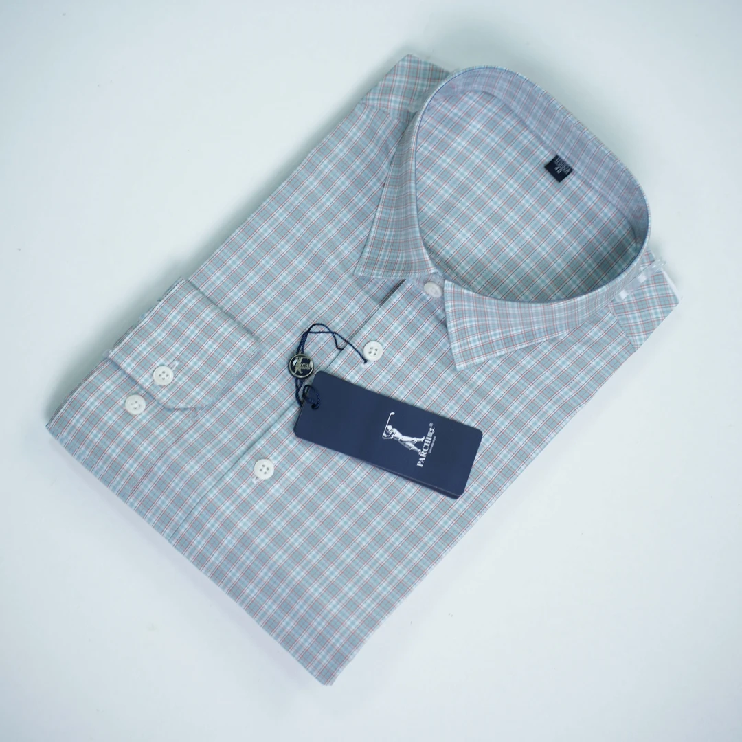 长袖7133-3橘色格子牧茵贸易仓男士精品衬衫