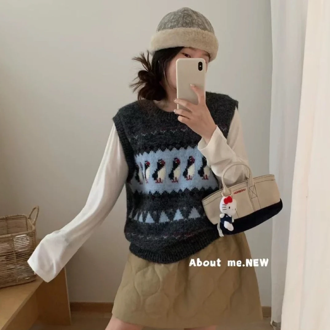 圆领女短款透气卡通动漫提花马夹韩版ins秋季套装