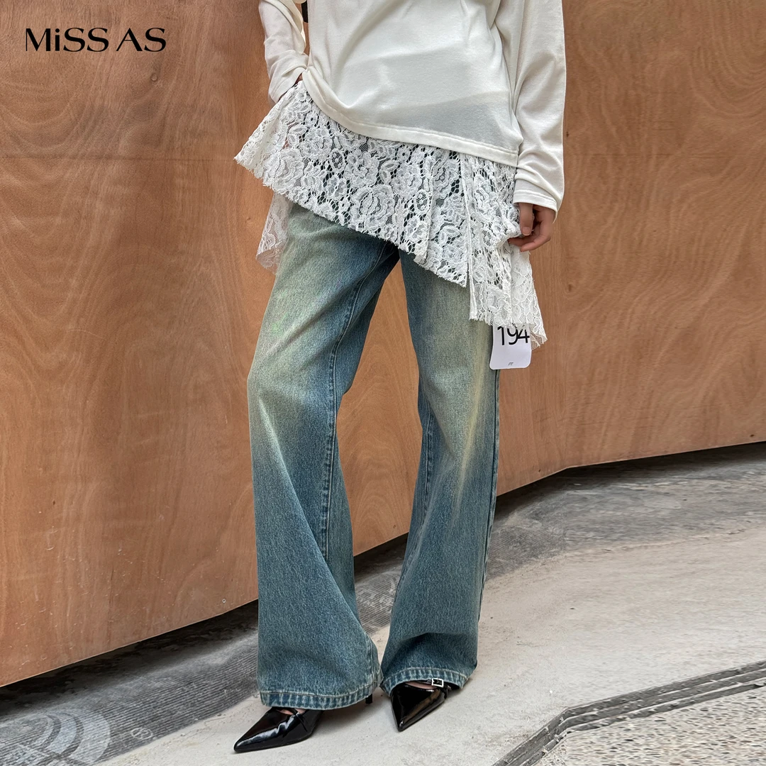 【manzanilla】百搭复古蓝做旧水洗直筒牛仔裤女25秋冬MISSAS买手店