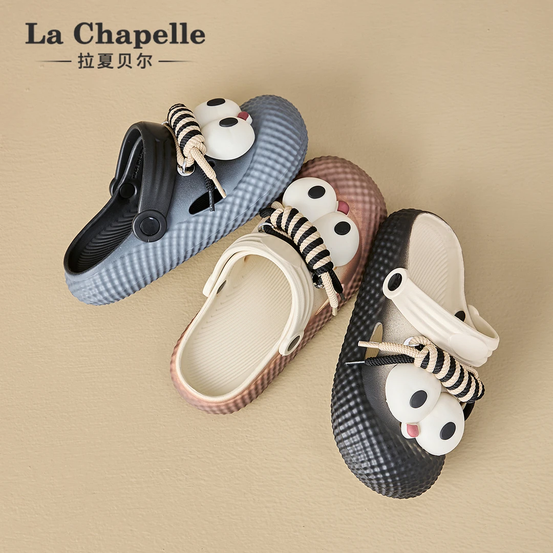 拉夏贝尔可爱大眼狗洞洞鞋女2025年春夏季新款厚底防滑外穿搞怪鞋