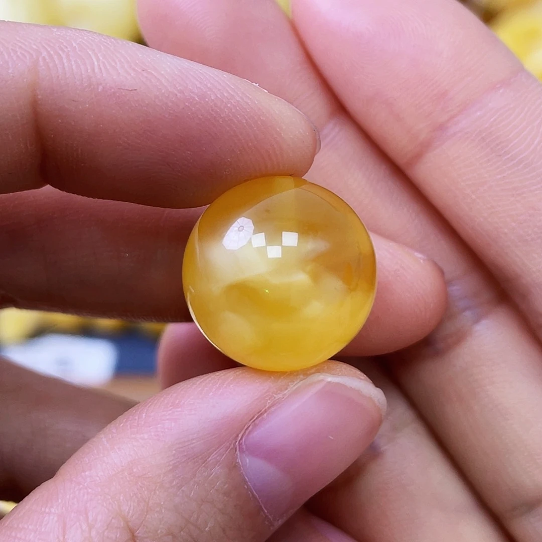 蜜蜡未镶嵌珠宝奇石16.9mm橘金白溶洞妖 福利款