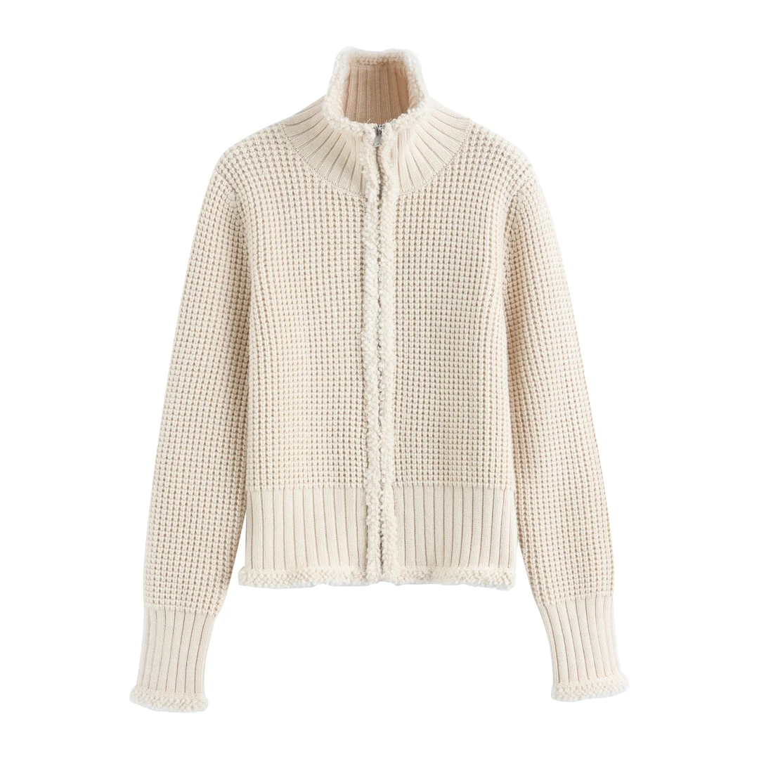 31623-3 立领百搭针织高领拉链羊绒毛衣开衫外套2052