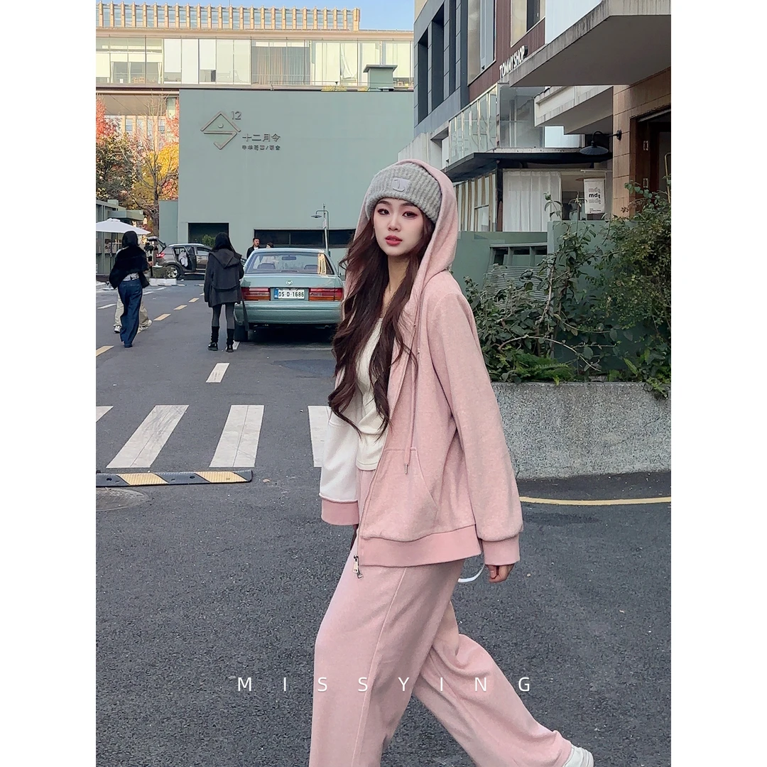 心怡私服【生活艺术家】微胖大码韩系时尚显瘦休闲风卫衣长裤套装