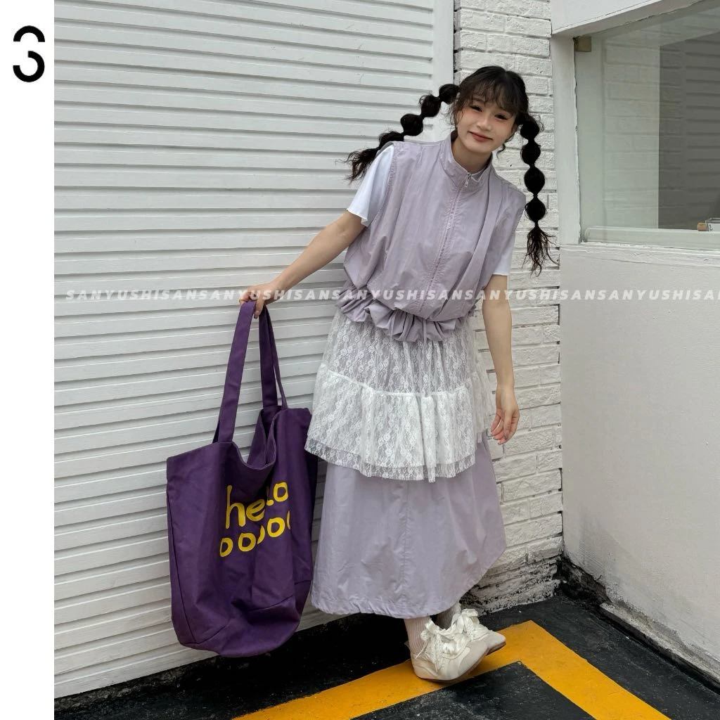 三与十三|白鸽唱词|春季轻薄无袖立领背心马甲a字半身裙两件套