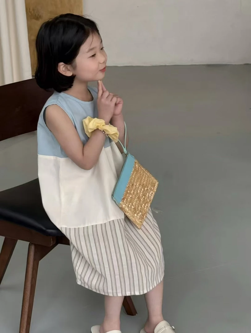 2025夏新韩版女童休闲时尚棉布连衣裙无袖百搭洋气夏季