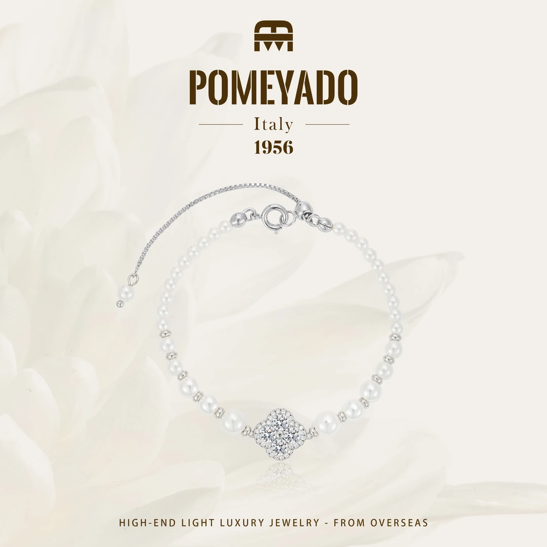 【幸运天使】Pomeyado千金感珠珠满镶四叶花手链F2159