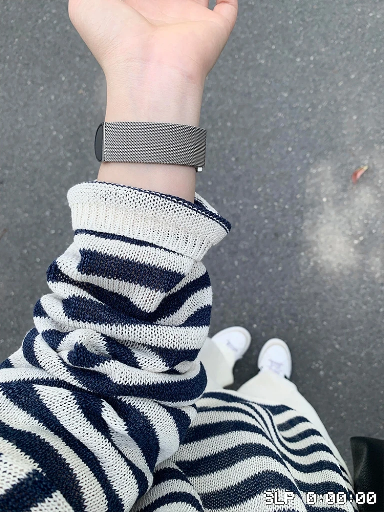 CHAO级!轻薄透气和纸纱镂空设计纸片人感条纹针织罩衫女百搭上衣