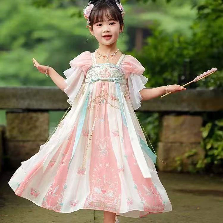 HTJX02【浮香绕】汉服女童2025新款古风中国风夏季唐装超仙襦裙