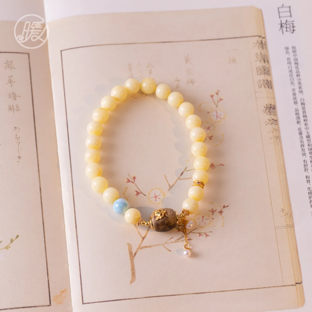 单圈蜜蜡手串7mm搭配面具镶嵌桶珠手链E7180多样性发一