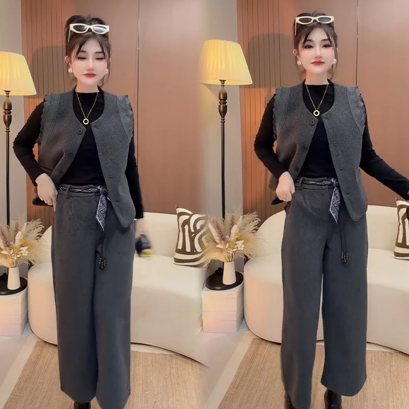 2025秋冬新款时尚显瘦气质网红高档套装女高级百搭宽松大码三件套