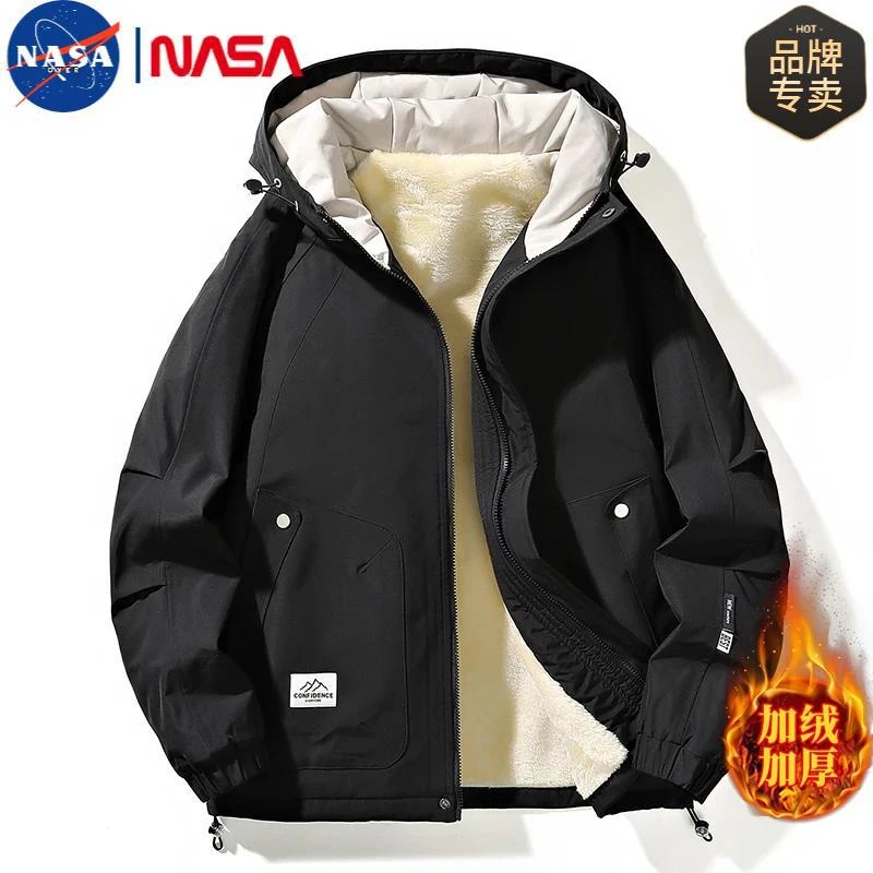 NASA品牌联名2025冬季加绒加厚棉衣棉服男款连帽保暖百搭宽松潮牌
