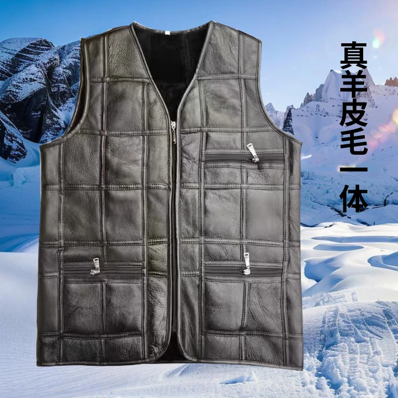 冬季男士中老年加厚保暖羊羔皮毛一体马甲内穿真皮草保暖羊皮毛