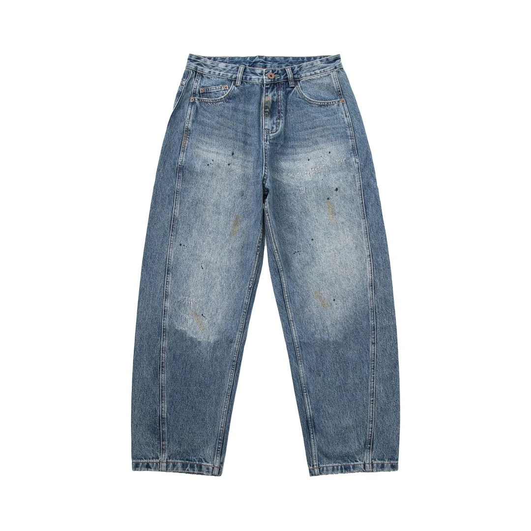 大涵老芊《结构主义》重磅15OZ立体结构剪裁手工泼漆牛仔裤 2228