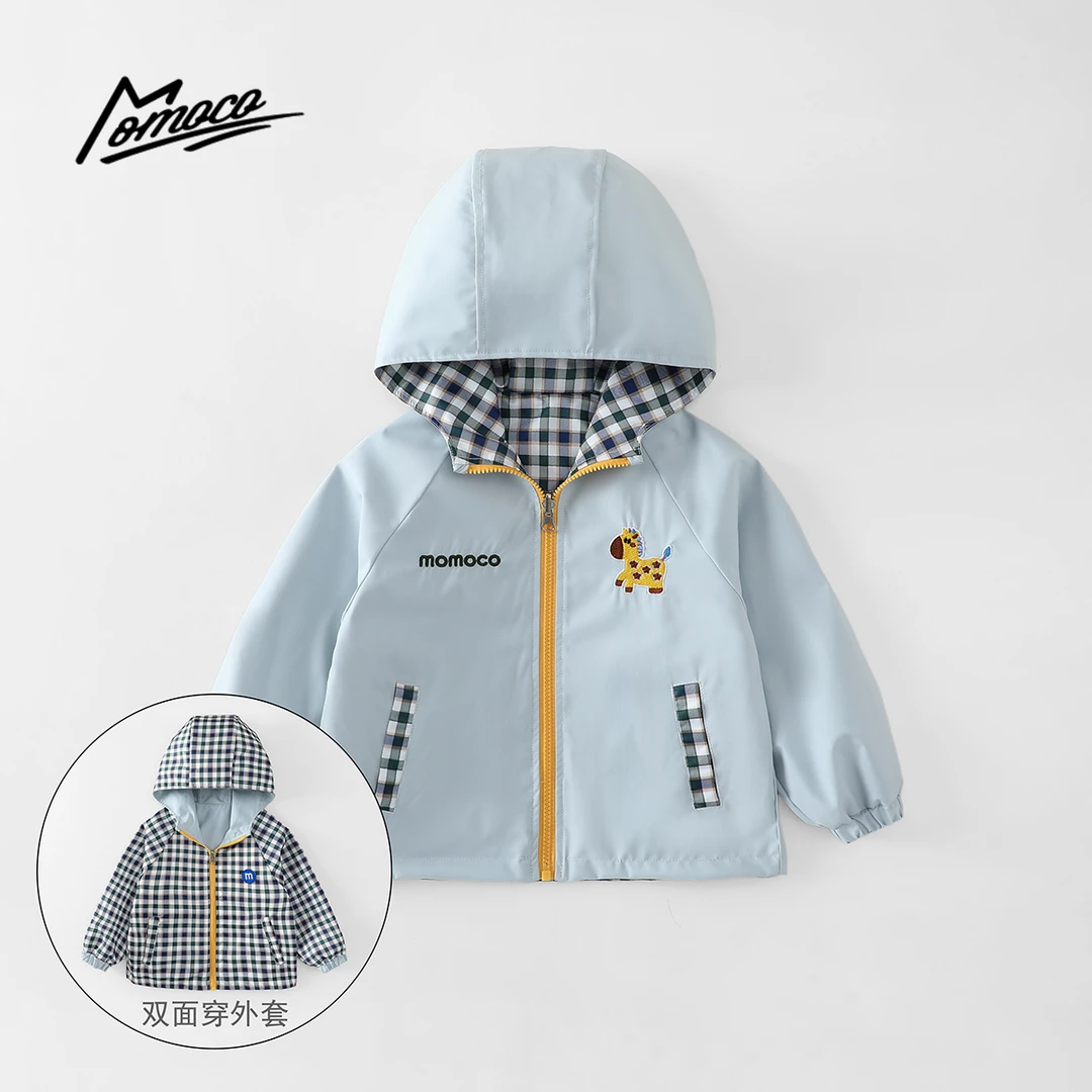 MOMOCO2025款春季男童时尚简约拼接连帽双面穿外套77330138048