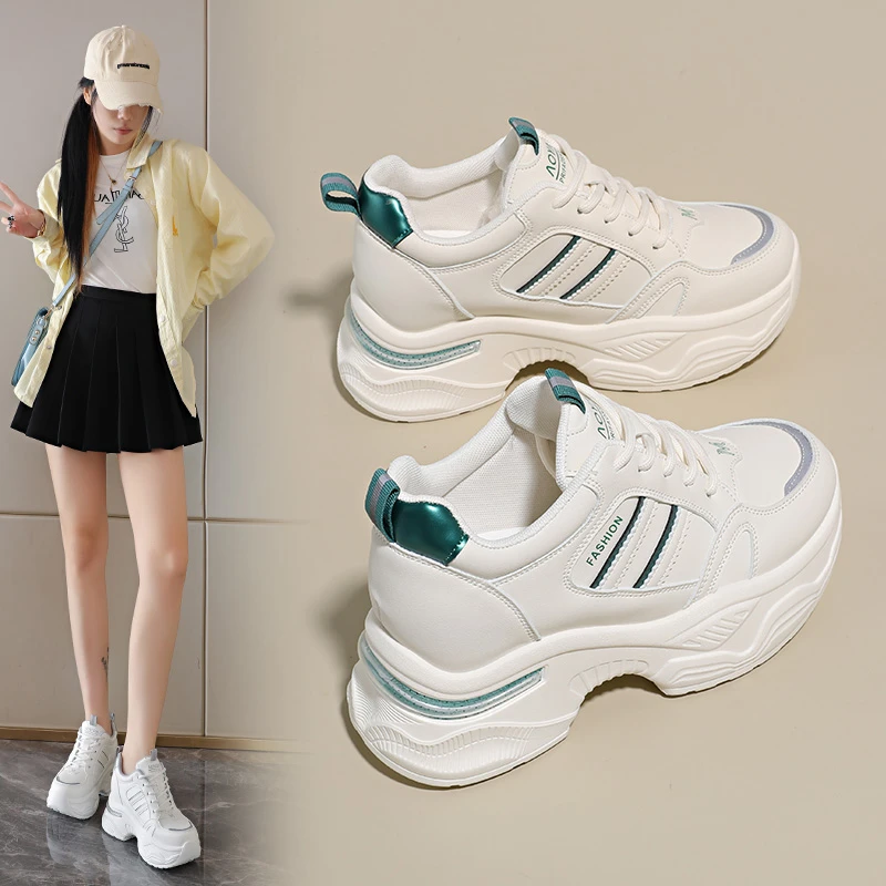 女士增高8CM小白鞋2025秋冬新款小个子百搭厚底休闲鞋爆款老爹鞋