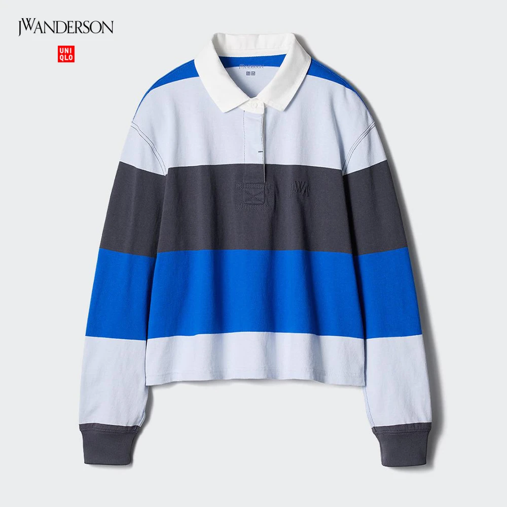 优衣库合作款女装宽松休闲条纹POLO衫长袖T恤撞色478681