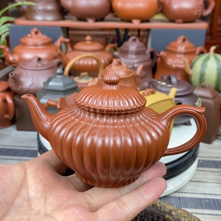 紫砂茶壶筋纹笑樱200-360cc原矿赵庄朱泥