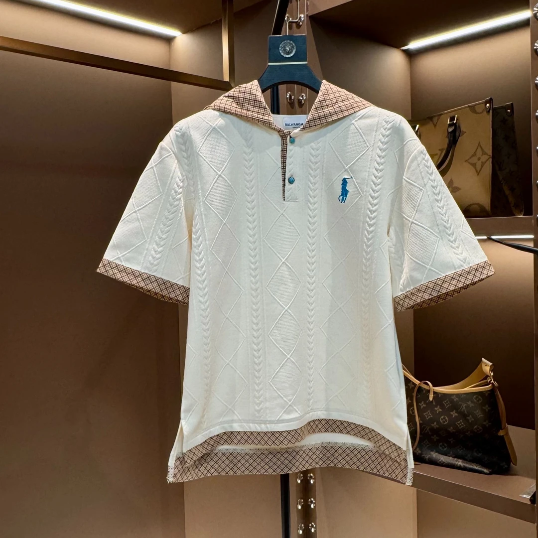 2025夏季新款重磅连帽T恤时尚休闲设计师款短袖男86601