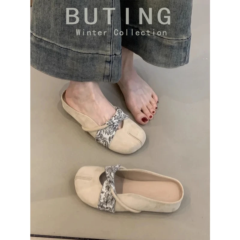 【明星同款】羊皮版~绝美仙女风圆头平底鞋女2025夏季新款软底包