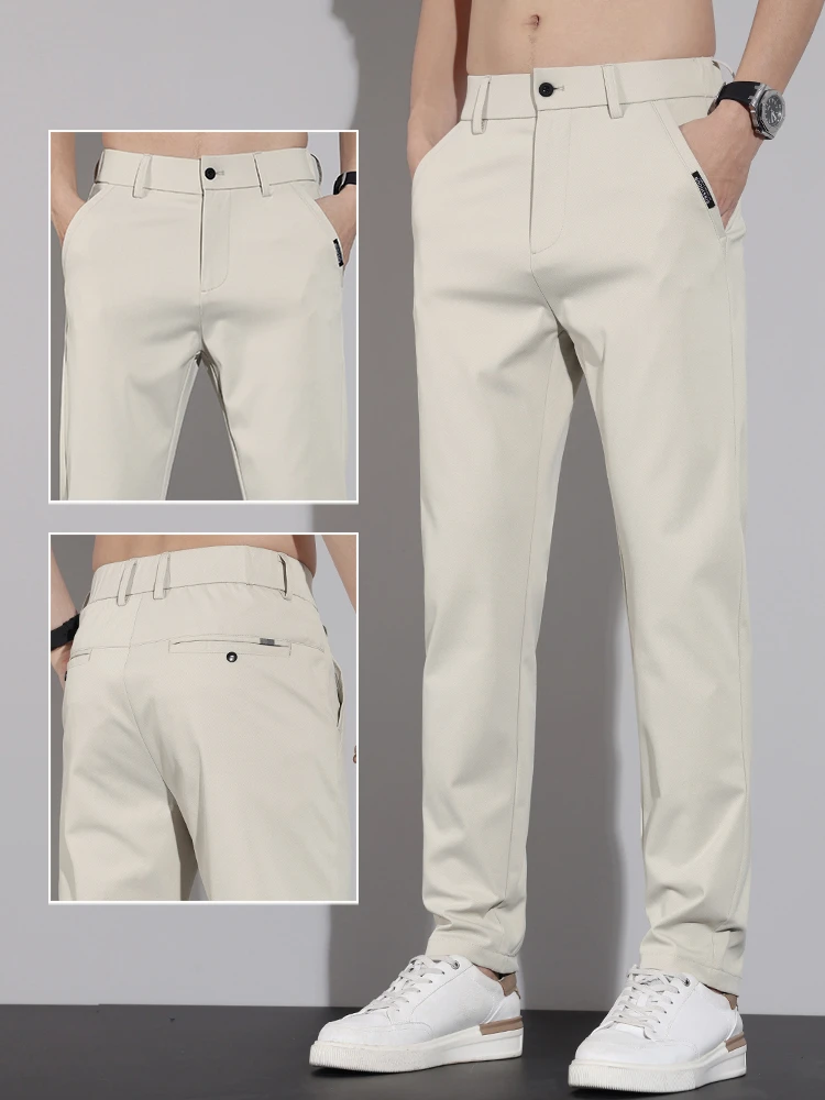 2025夏季新款男款潮流时尚休闲裤修身百搭高端商务浅色潮牌长裤子