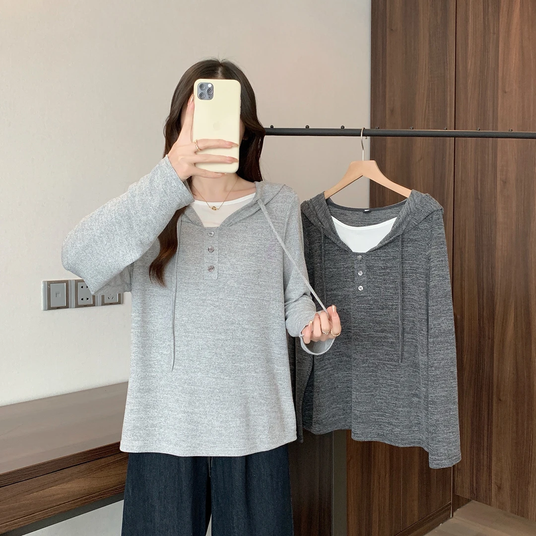 【哈姐】清大码设计感2025年春季百搭显瘦假两件上衣胖mm卫衣63913