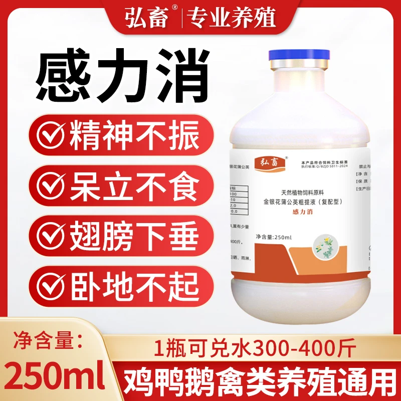 弘畜感立消鸡鸭鹅鸽家禽用拉稀抗病毒新城疫鸡瘟病摇头打呼噜止咳