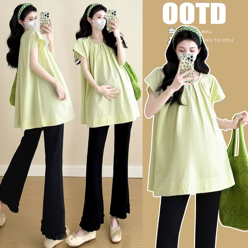 孕妇装夏季2025新款百搭宽松显瘦娃娃衫时尚韩版短袖孕妇上衣夏装