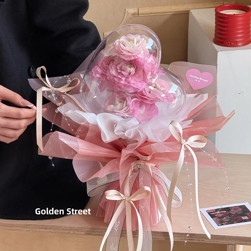 【V5】情人节爱心透明亚克力爱心波波球心形手捧花束底座花束包装