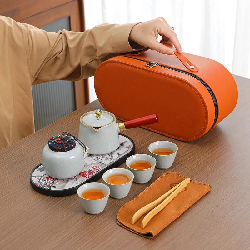 汝窑户外茶具套装便携收纳包喝茶装备陶瓷快客杯办公室功夫泡茶壶