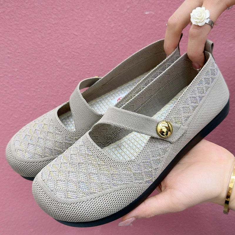 夏季老北京布鞋女镂空透气豆豆鞋浅口单鞋轻便防滑软底舒适妈妈鞋