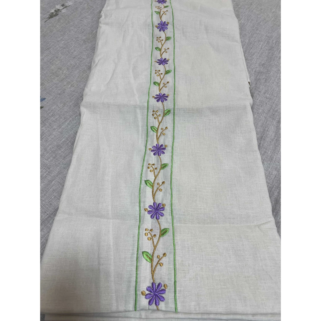 <紫苏微瑕疵>亚麻雨露麻重工立体绣双人床单9支