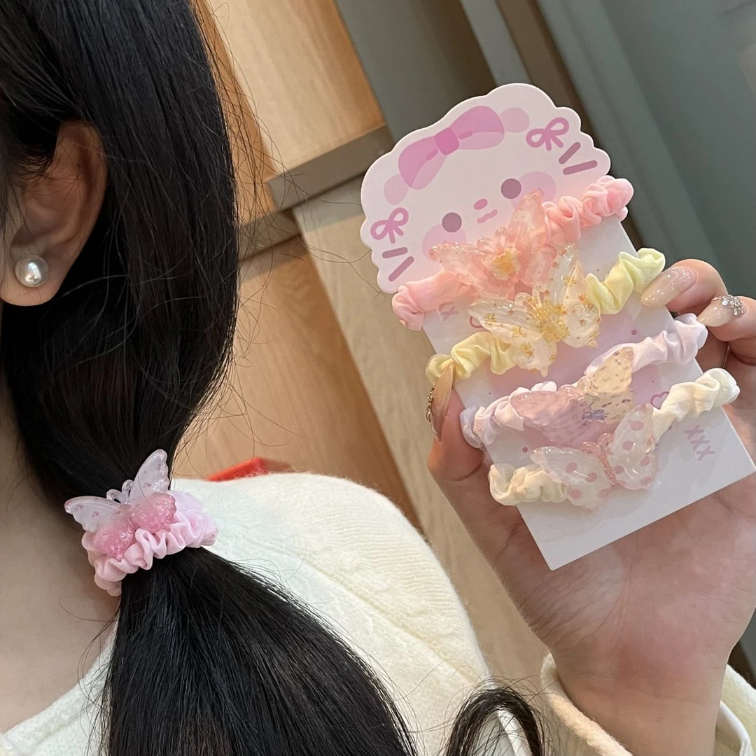 可爱蝴蝶布艺发圈甜美少女马尾发绳韩系百搭小清新头绳ins风发饰