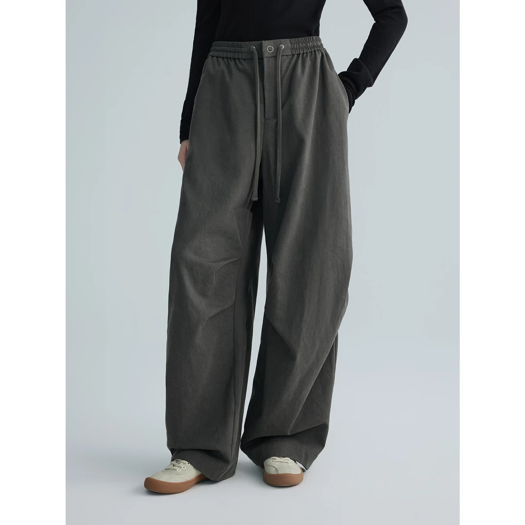 华吉言/HUAJIYAN【折纸裤】天丝棉混纺松紧腰弯刀休闲裤