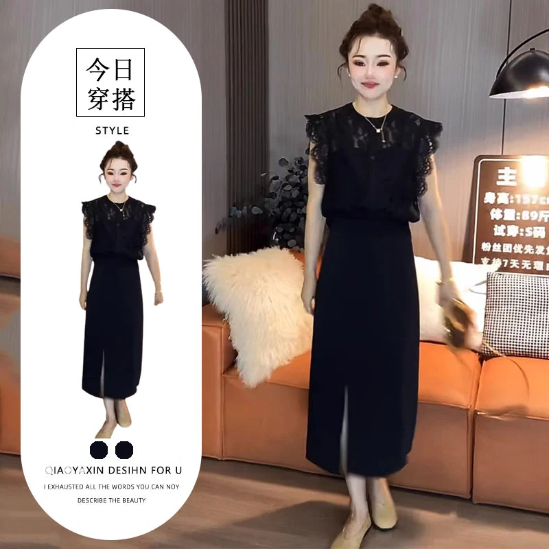2025夏季爆款两件套法式绝美设计感蕾丝衬衫高腰显瘦半身裙套装女