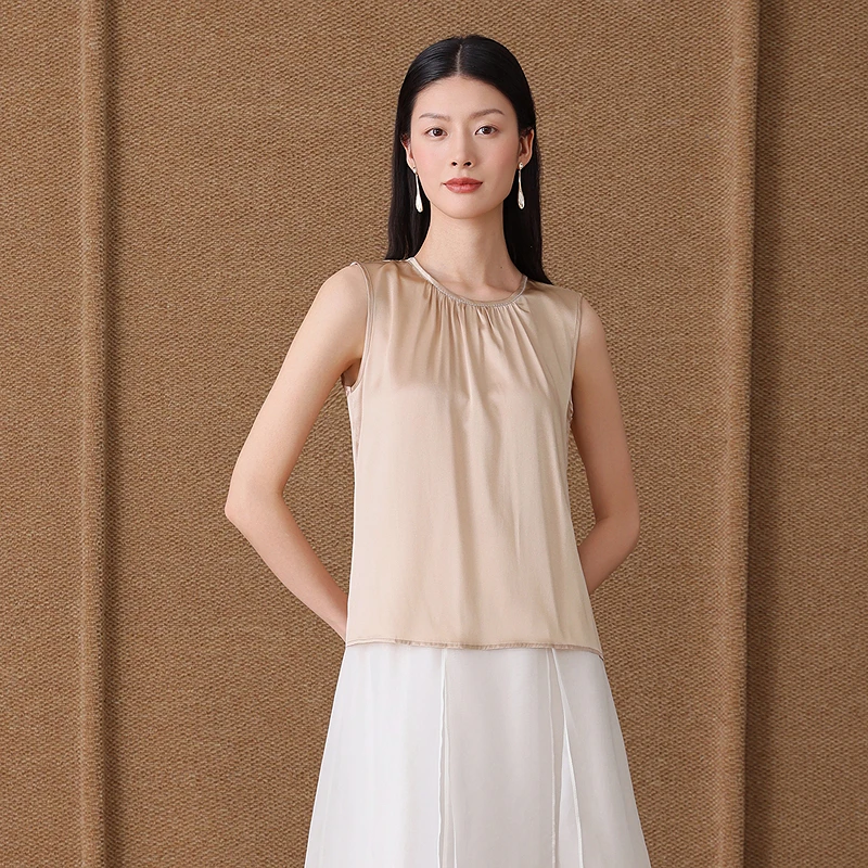 齐黛真丝桑蚕丝女轻奢高级感上衣2025新款内搭无袖T恤气质小衫