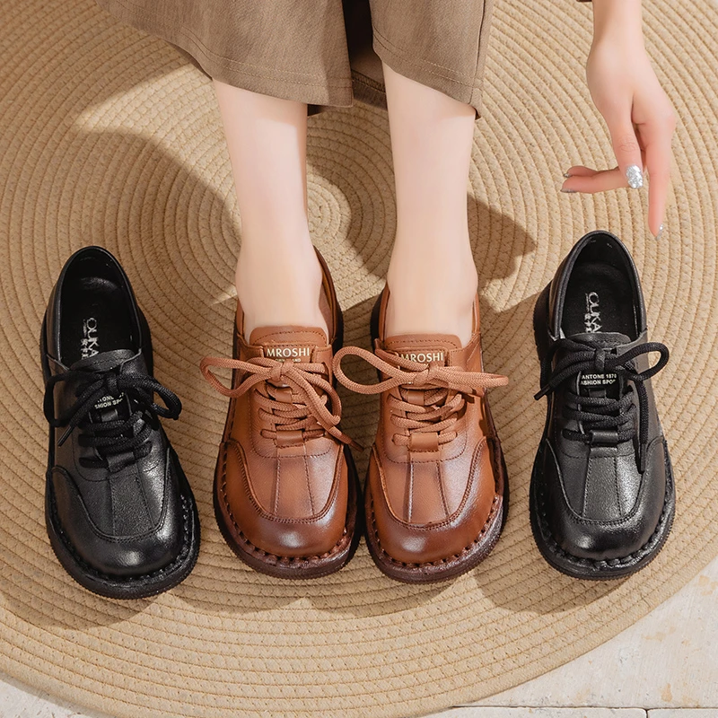 6355  2025春款女鞋真皮防滑平底妈妈鞋中老年女皮鞋软牛皮单鞋女