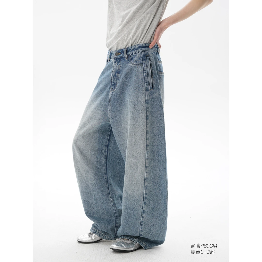 MASONPRINCE*自然褪色感Real Jeans侧拼接弯刀牛仔裤